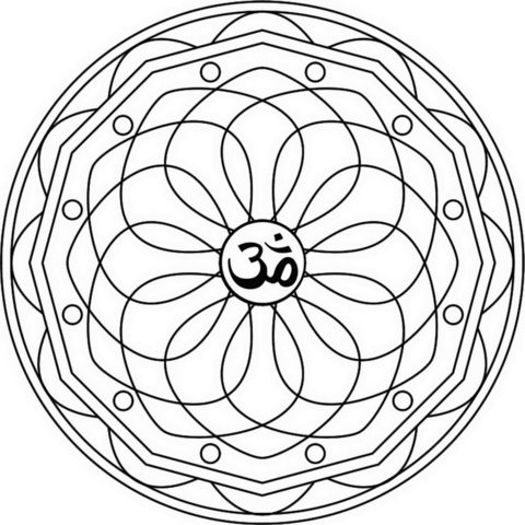 Ellipse Mandala With Om Symbol Coloring Page